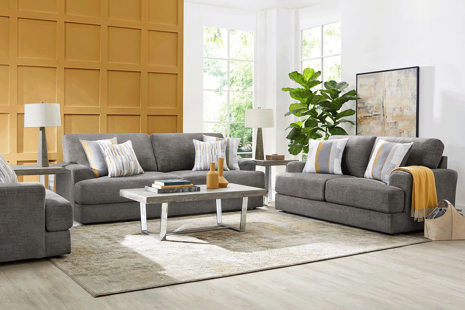 Brisbane 2 Pc Gray Chenille Fabric Living Room Set With Sofa ...