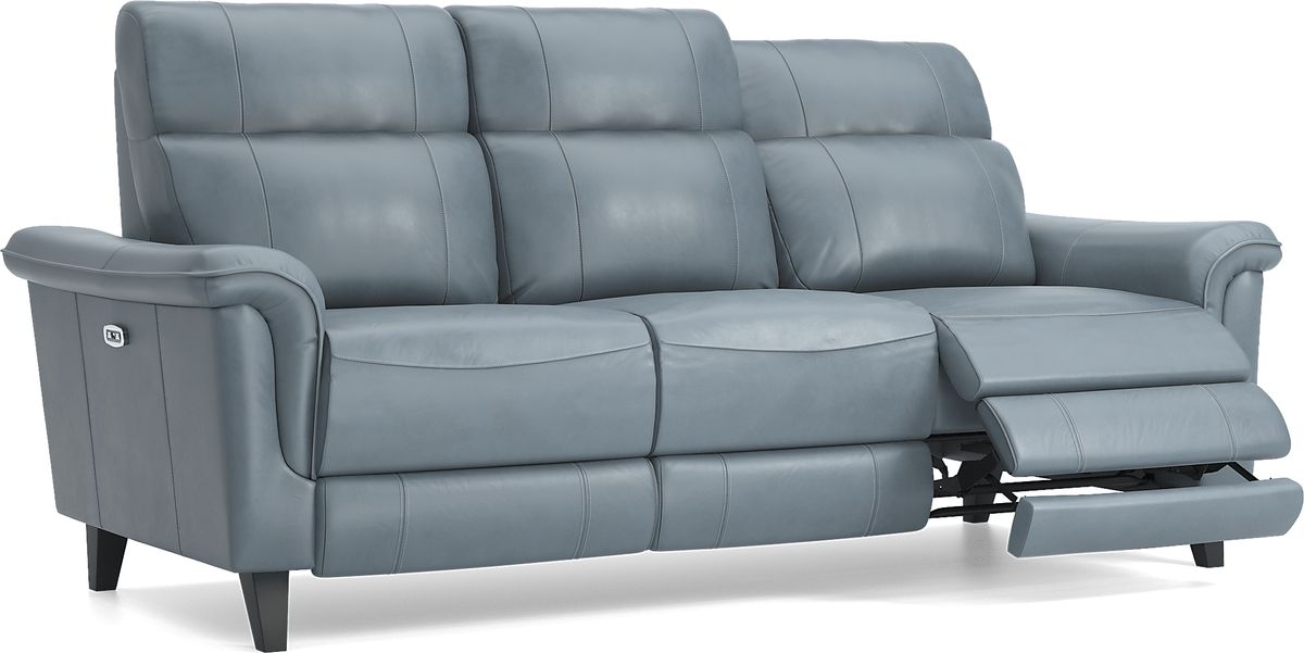 Cindy Crawford Avezzano Blue Leather Dual Power Reclining Sofa | Rooms ...