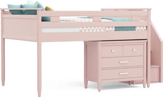 Kids Modern Colors Pink Full Step Loft with Loft Chest