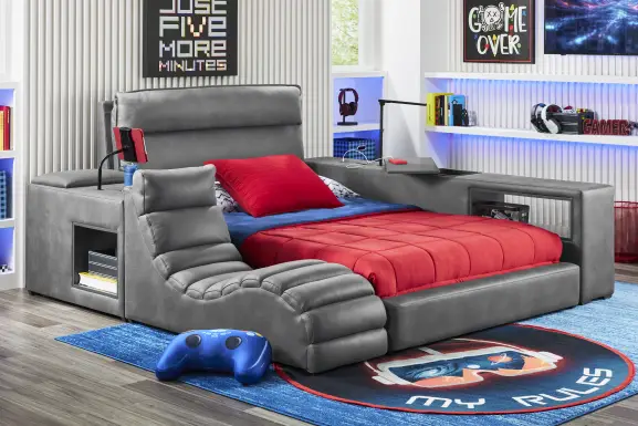 Kids Cloud9 Charcoal Full Upholstered Bed with Nightstand